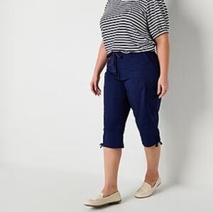 Liz Claiborne Navy Blue Women's Flat Front Bermuda Cargo Shorts